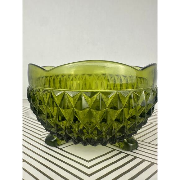 Vintage Indiana Diamond Point Green Glass Dish - Picture 3 of 5
